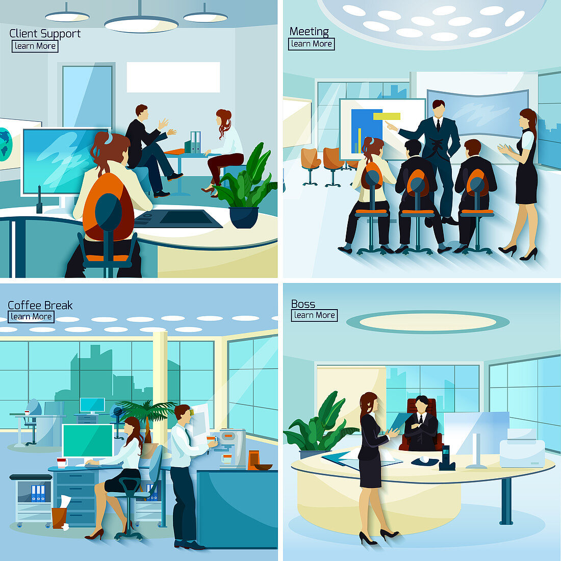 Office scenes, illustration