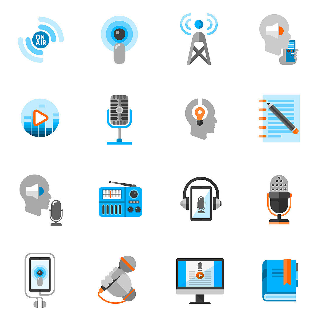 Podcast and online audio icons, illustration