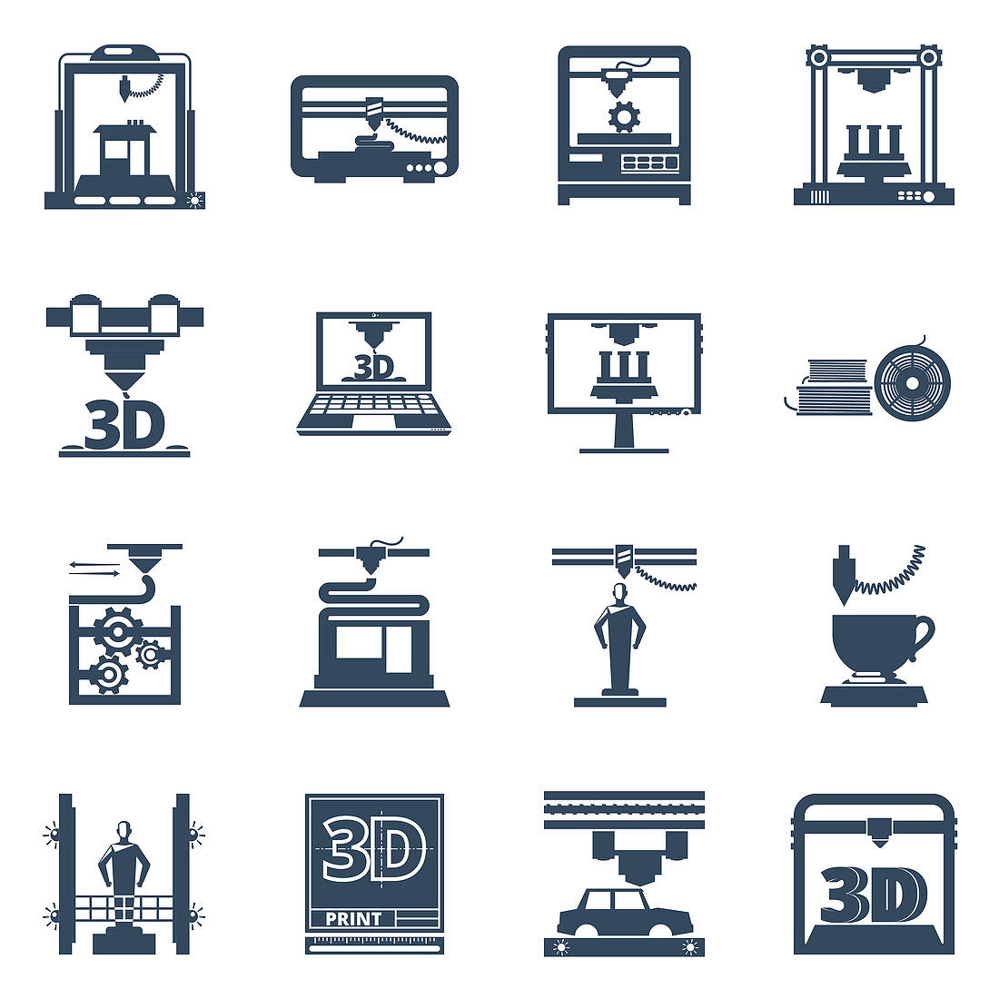 3d printing icons, illustration