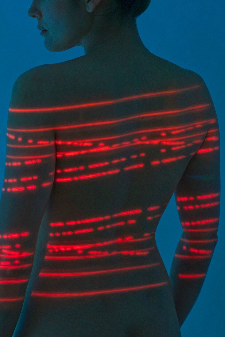 Woman with red lights on back