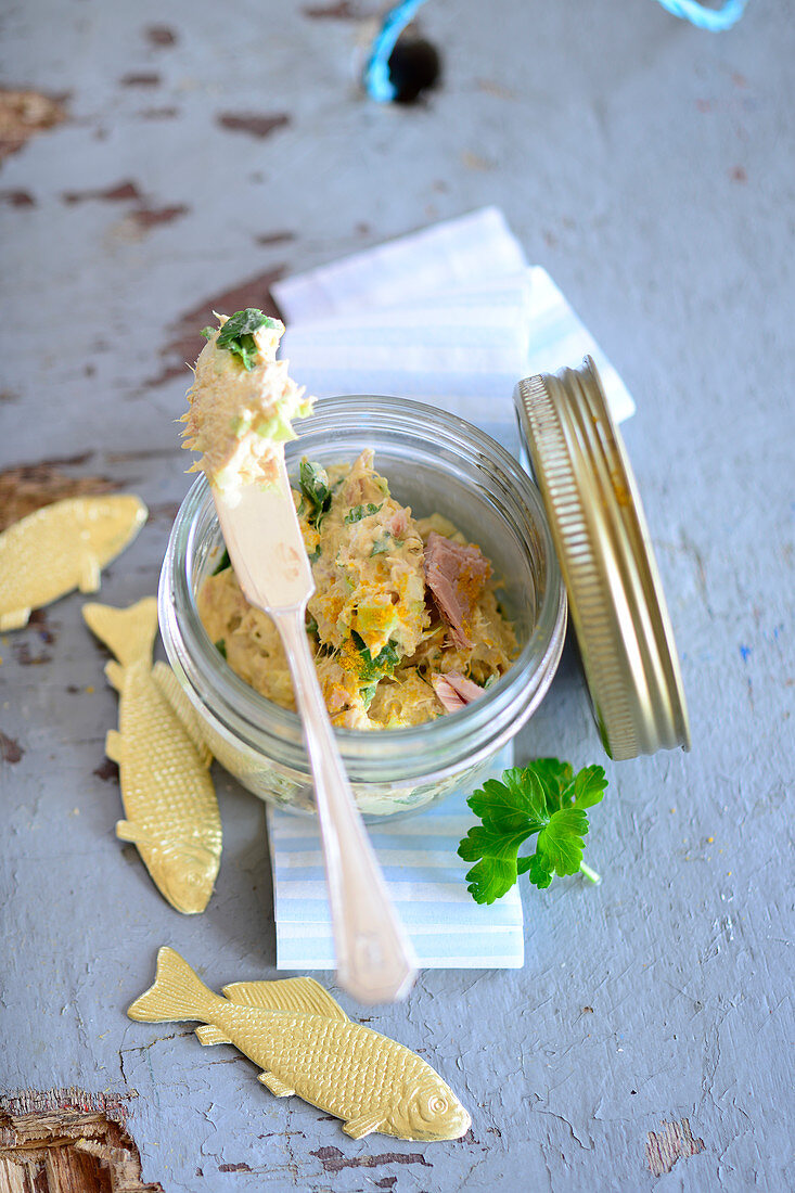 Rillette with fish in a screw-top jar