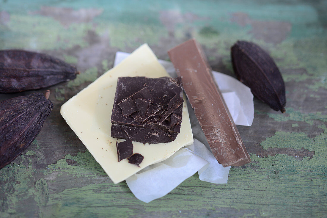 Schokolade und Kakaofrüchte