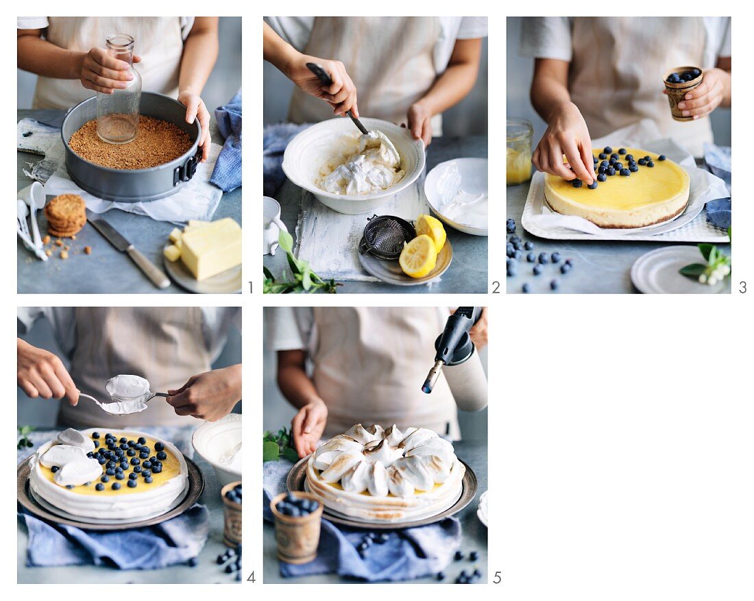 Preparing Blueberry Lemon Meringue Cheesecake