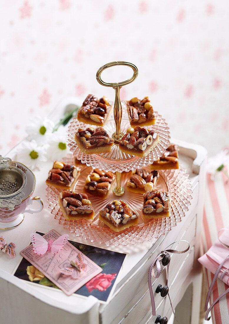 Honey and nut slices on an etagere