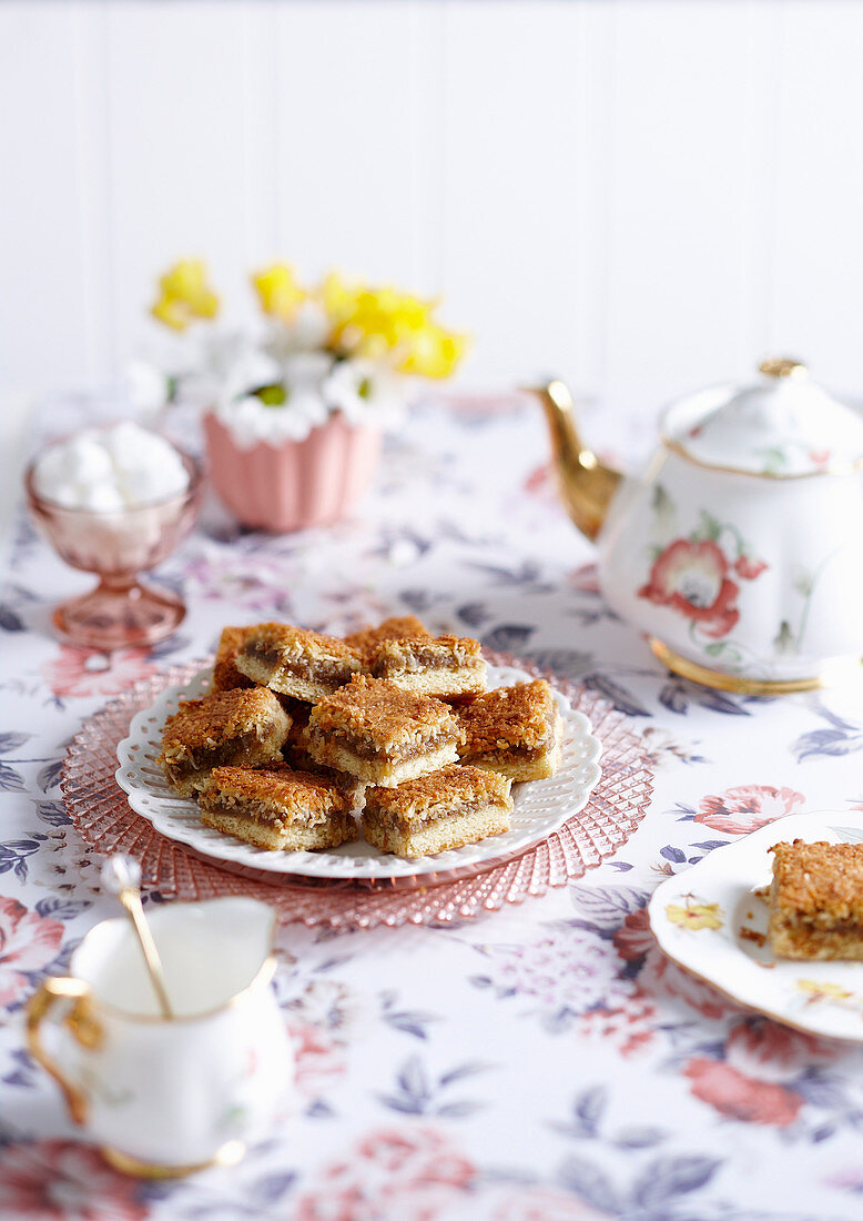 Caramel coconut macaroon slices