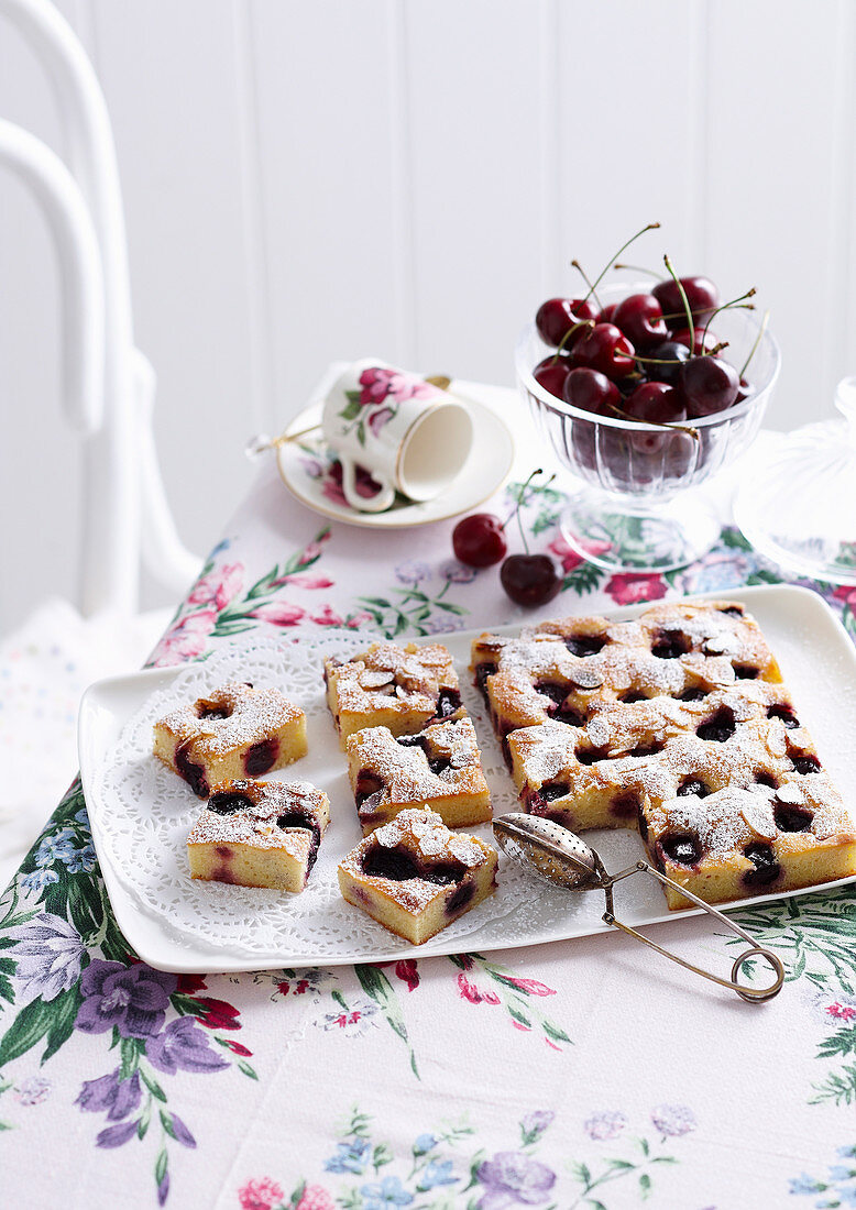 Cherry and almond cake from the tray