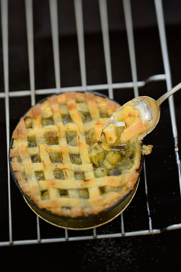 Gooseberry tart with a lattice topping