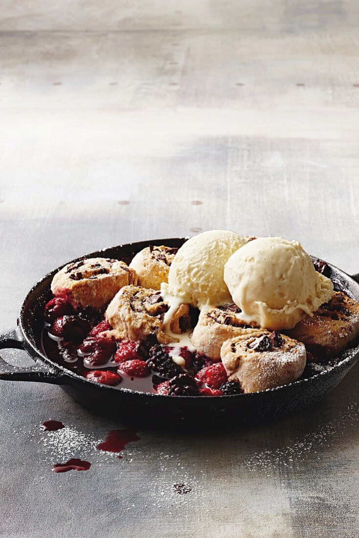 Berry and chocolate scroll cobbler