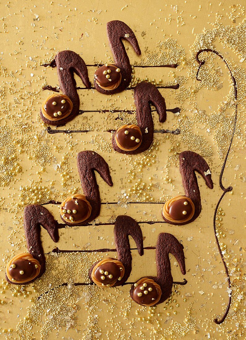 Caramel biscuits shaped like music notes