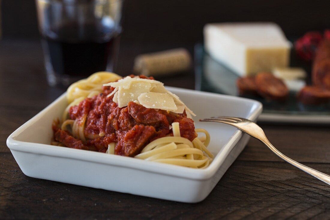 Ribbon pasta with tomato sauce