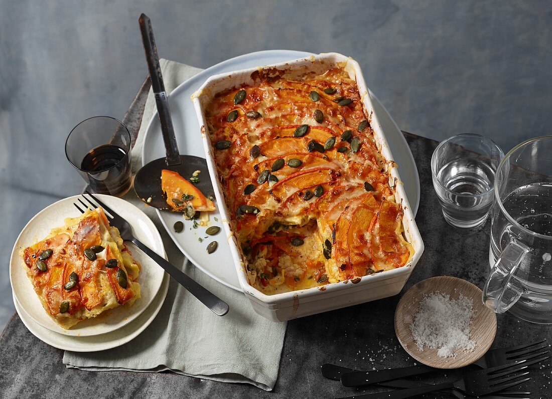 Pumpkin lasagne, sliced