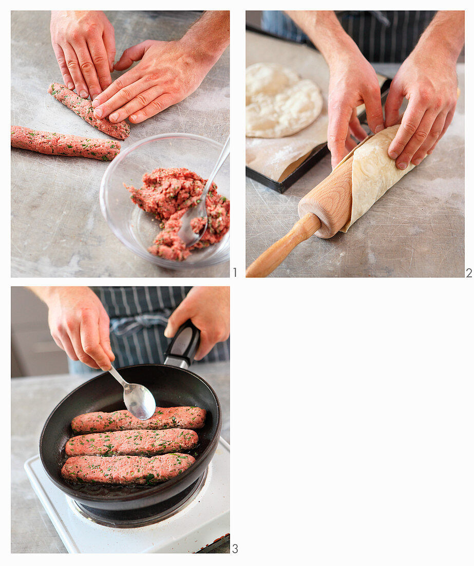 Persian koobideh in unleavened bread being made