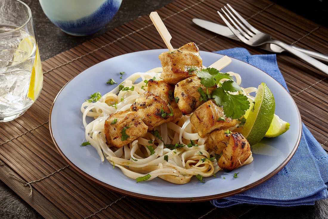 Coriander chicken kebabs with lime and molasses marinade