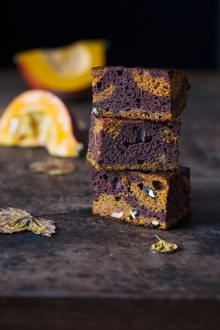 Chocolate and pumpkin marble cake