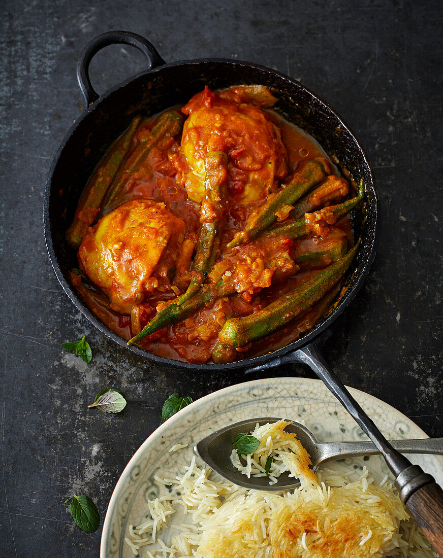 Khoreshte Bamiyeh – chicken in a tomato and okra sauce with tamarind