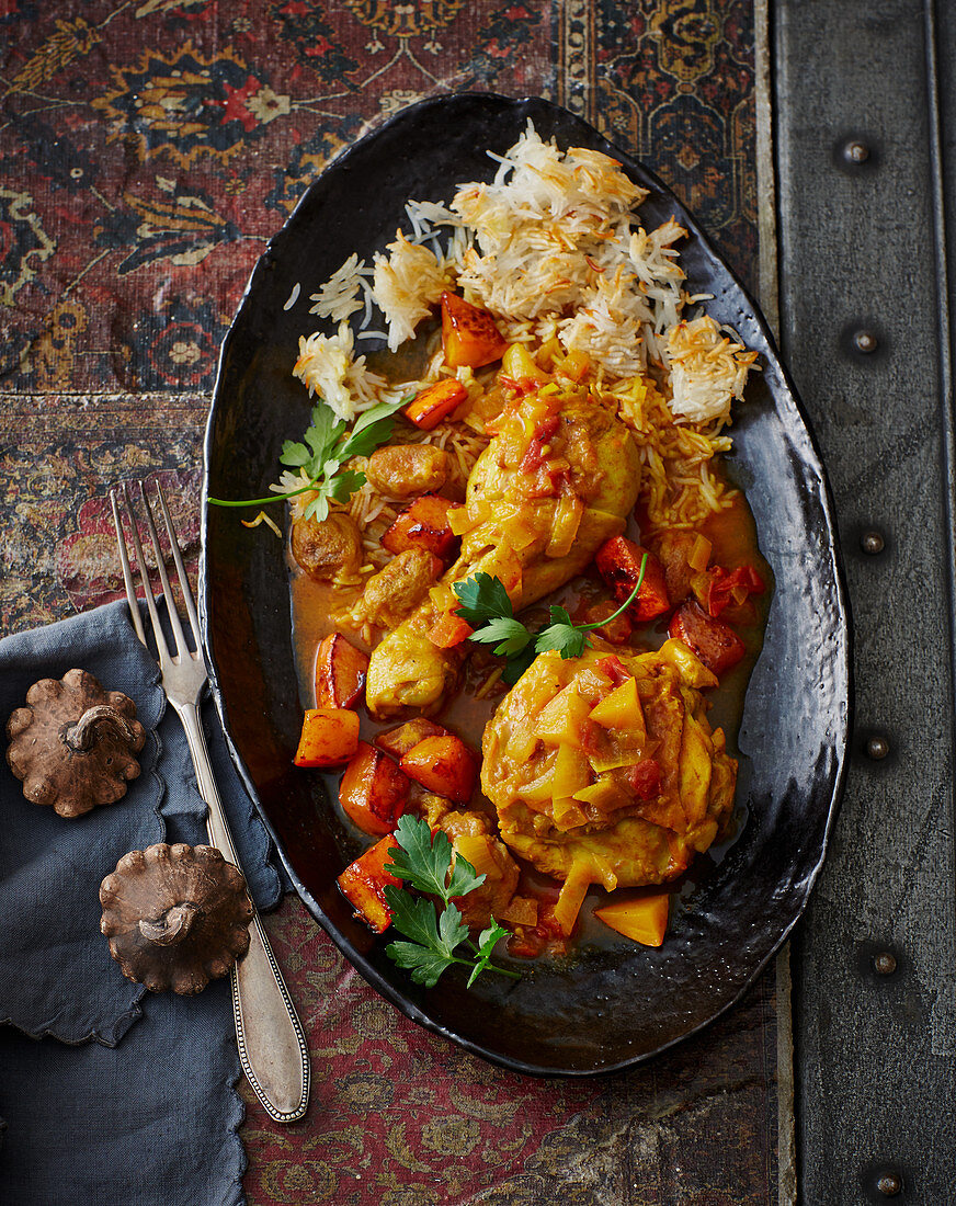 Khoreshte Kadoo'Halwaii -Huhn mit Kürbis-Mirabellen-Sauce aus Persien