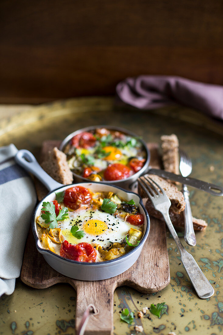 Shakshuka (poached eggs with tomatoes, North Africa)