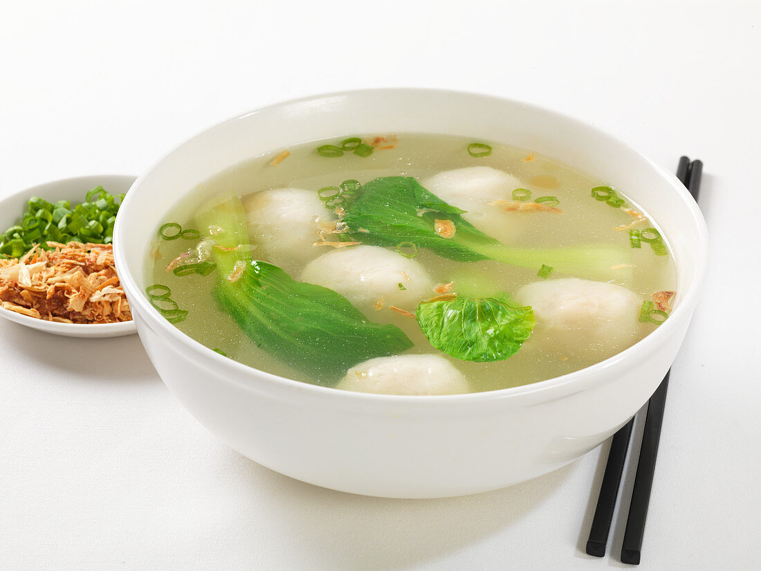 Fish ball soup with pak choi (Asia)