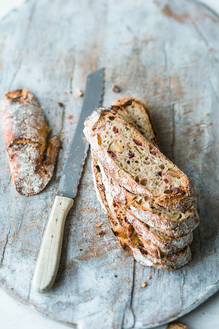 No-knead apple bread with cranberries