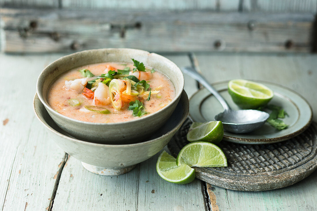 Tom yam gung (coconut soup with prawns, Thailand)