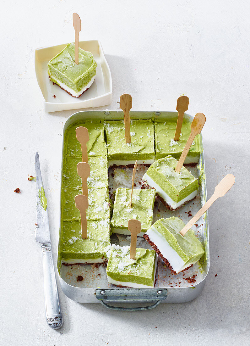Avocado ice cream with a biscuit base