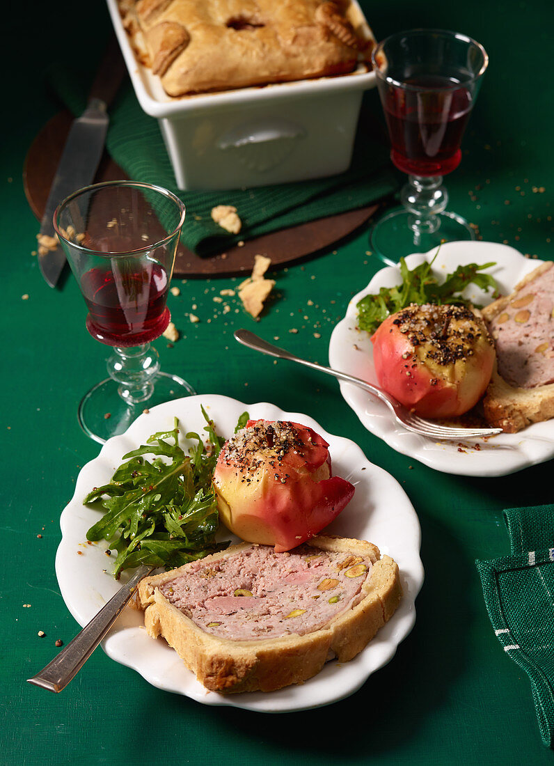 Duck paté with baked apple and rocket