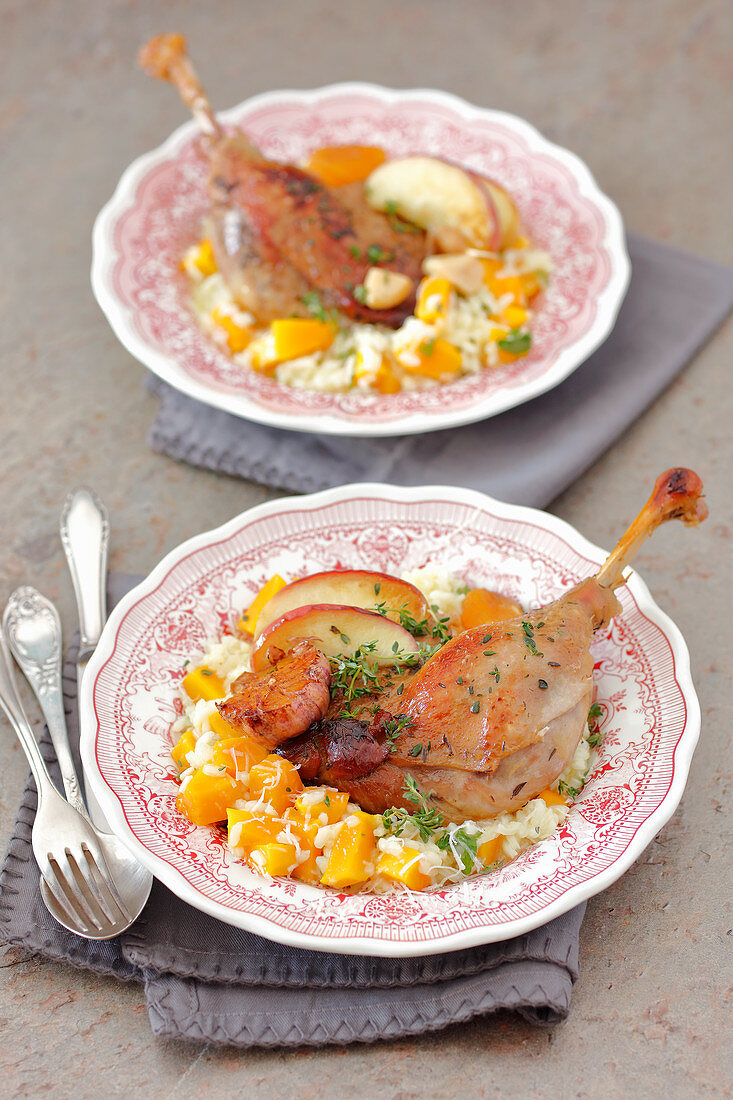 Goose legs with pumpkin risotto