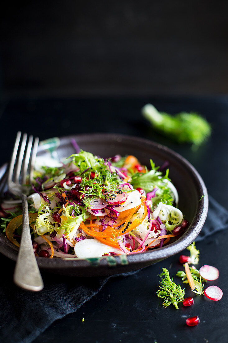 Detox fennel salad with pomegranate seeds