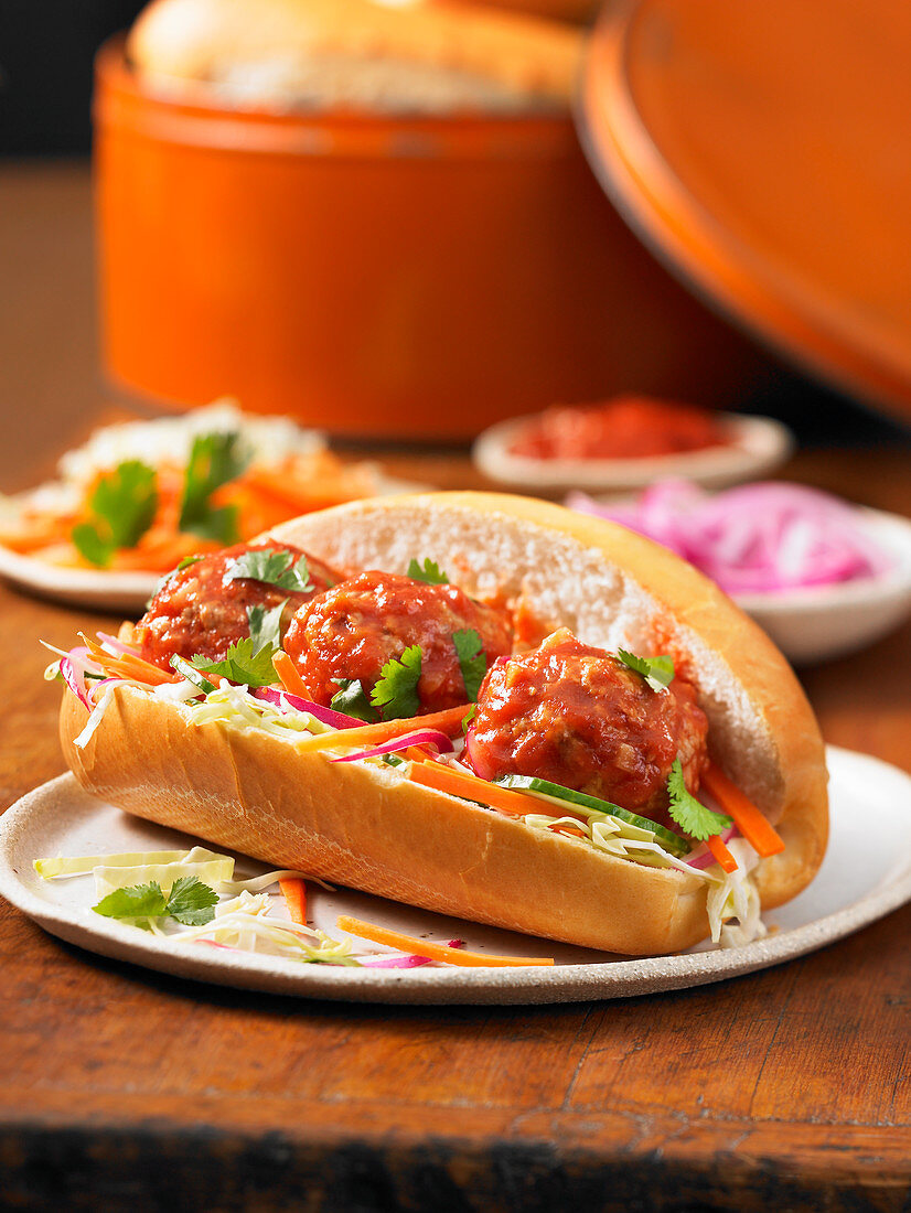 Vietnamese meatball sub sandwich