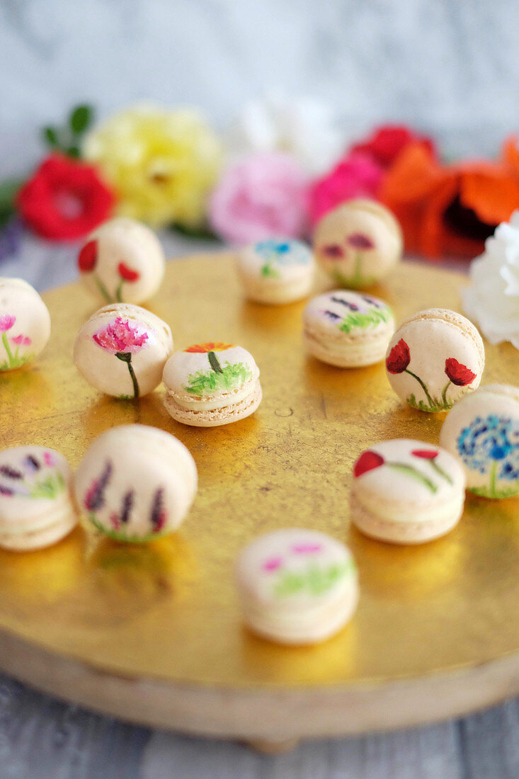 Macaroons decorated with flowers