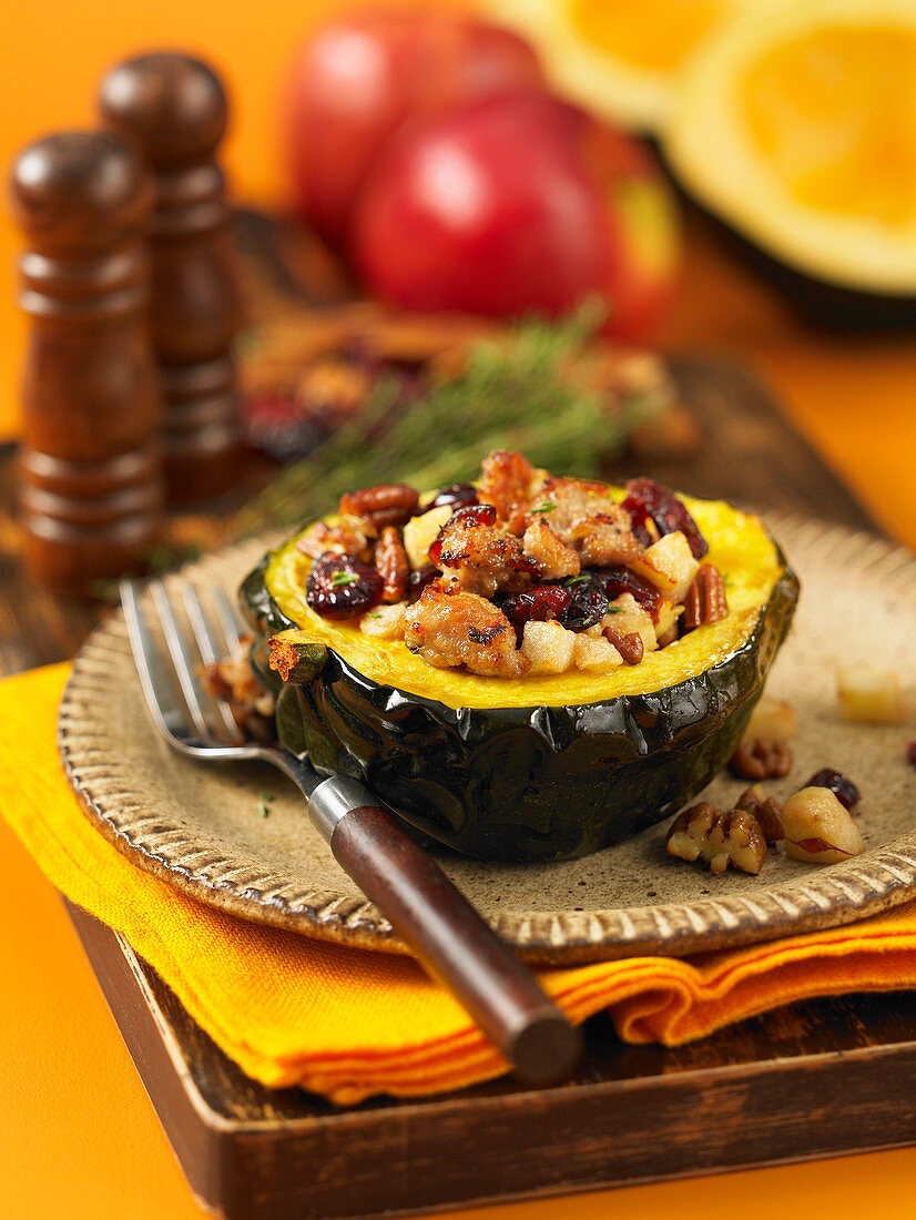 Stuffed acorn squash with fruit and nuts