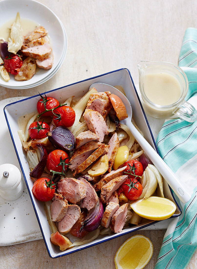 Pork tenderloin with apples and red onions