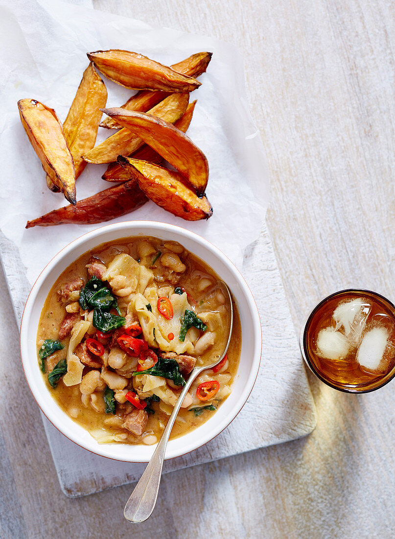 Smoky White Bean, Chorizo and Cabbage Casserole