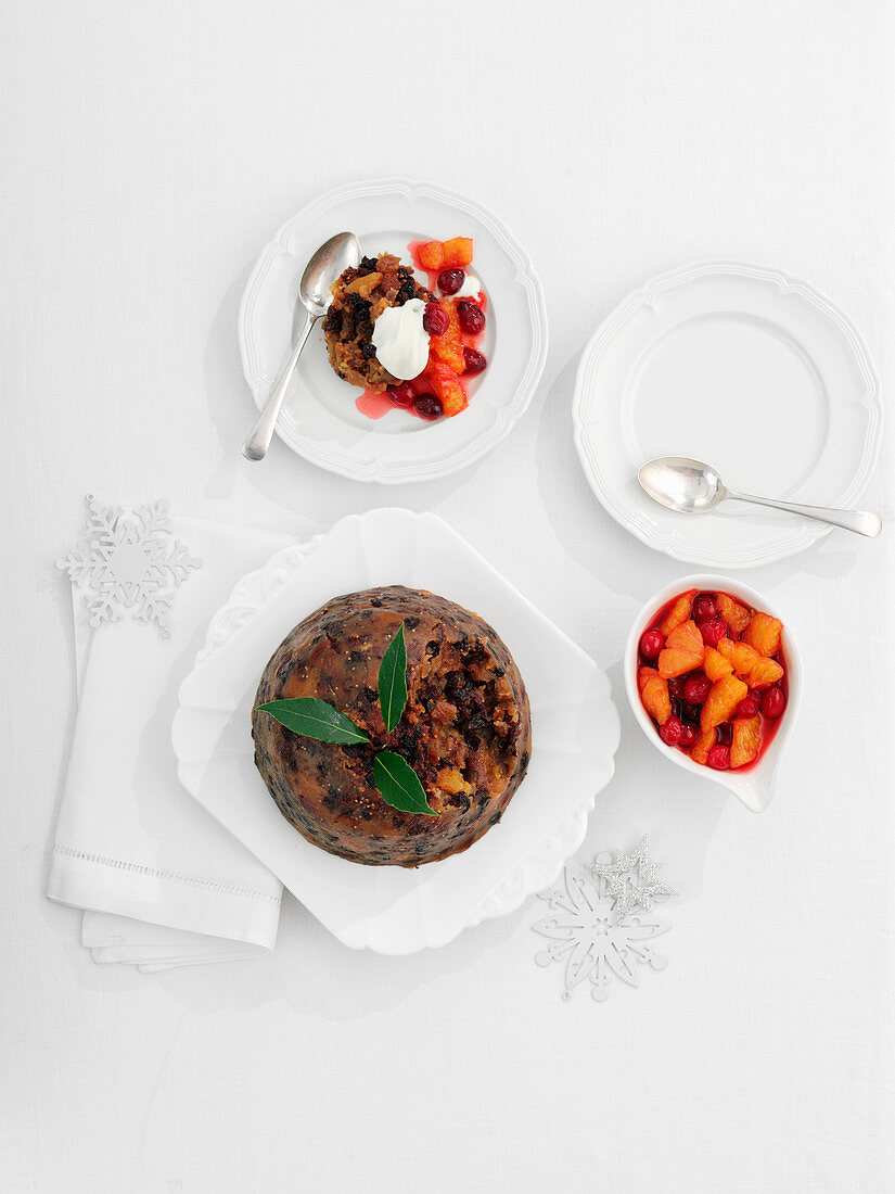 Xmas Pudding with clementine compote