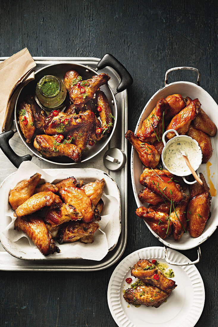 Sticky vietnamese chicken wings with spicy mint sauce