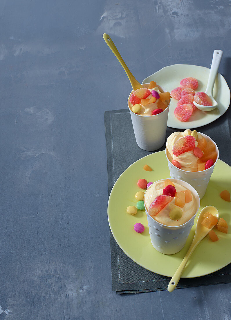 Apricot and peach frozen yoghurt with ginger and rosemary