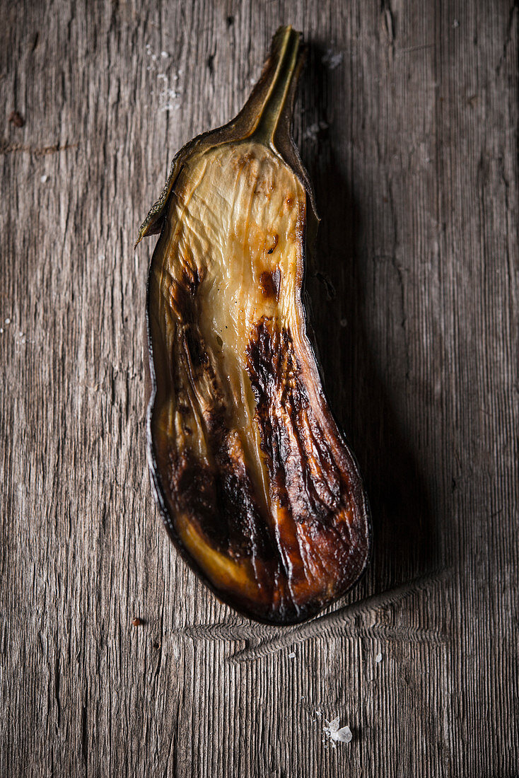 Roasted eggplant on a wooden background
