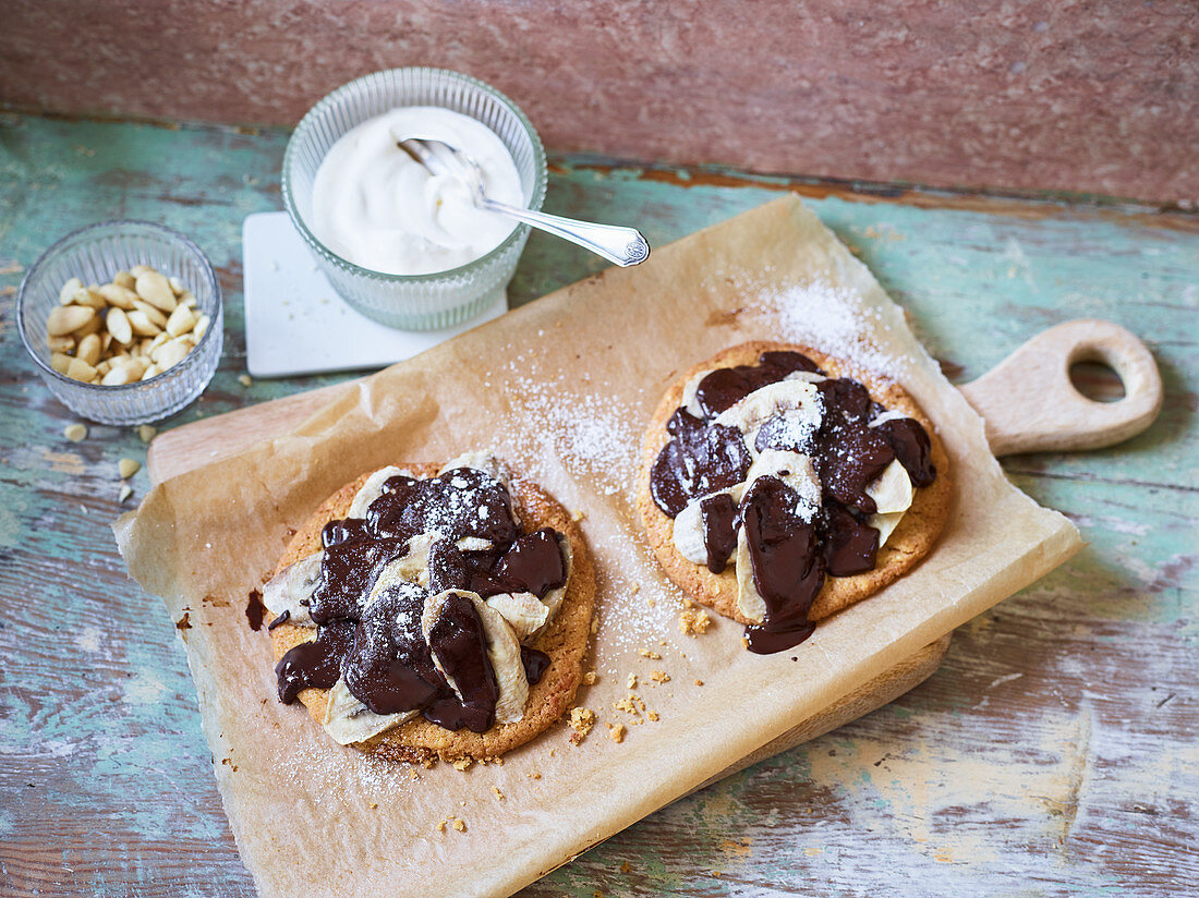 Oven-baked banana and chocolate stacks