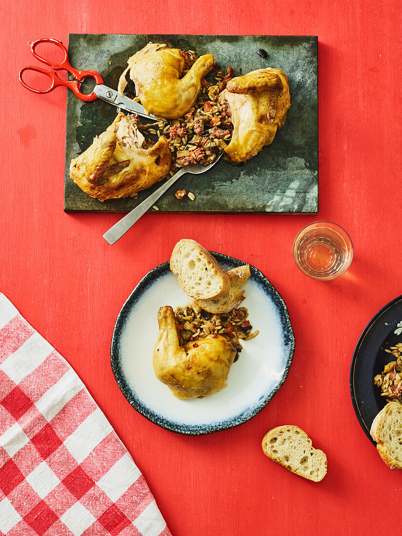 Chilean roast chicken with an aubergine stuffing