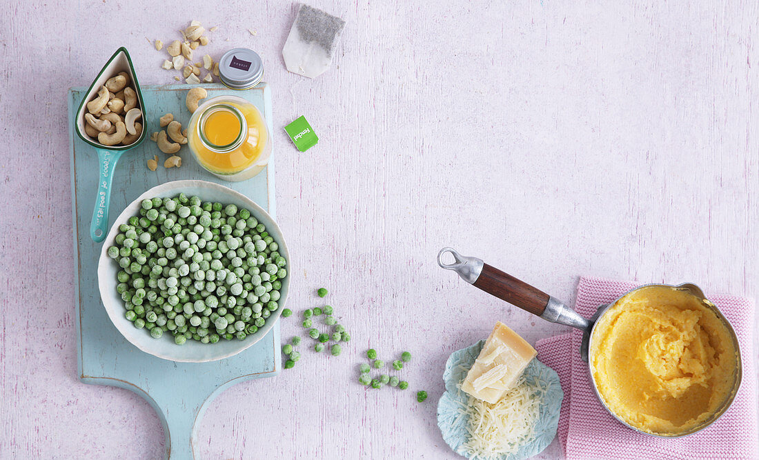 An arrangement of ingredients for baby food from the age of five months