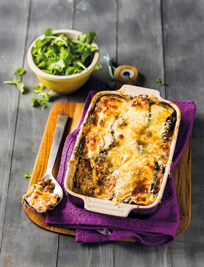 Moussaka with a green salad