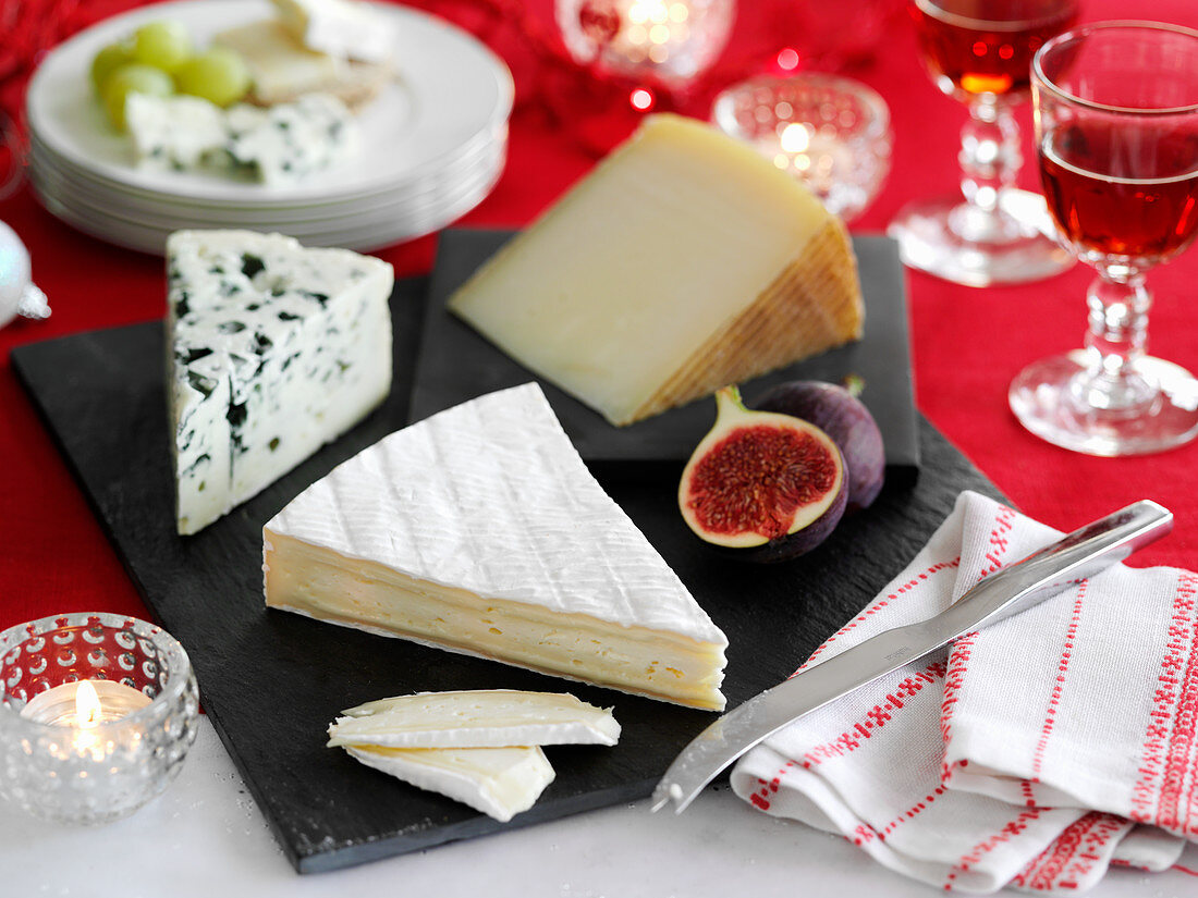 A cheese plate on a festive table