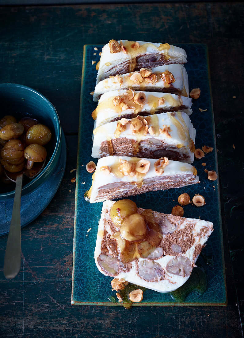 Nut ice cream with caramelised chestnuts