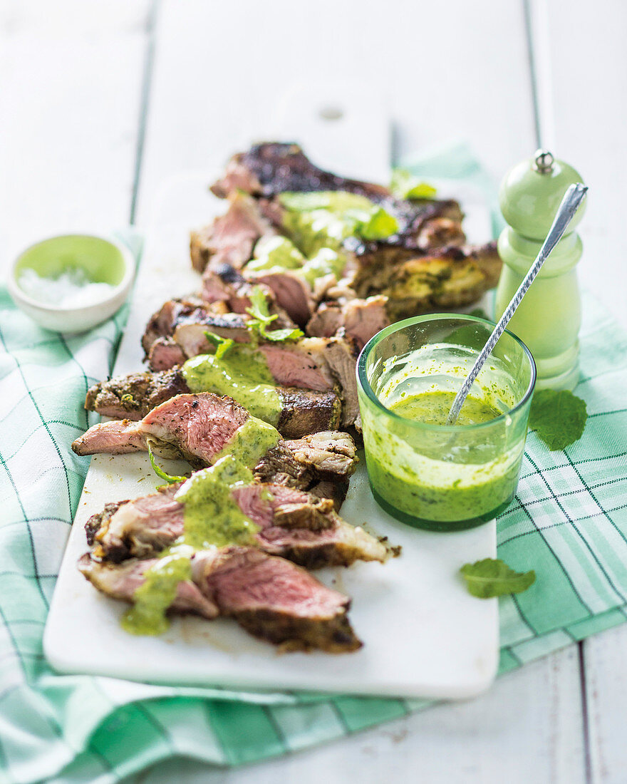 Grilled lamb shoulder with salsa verde