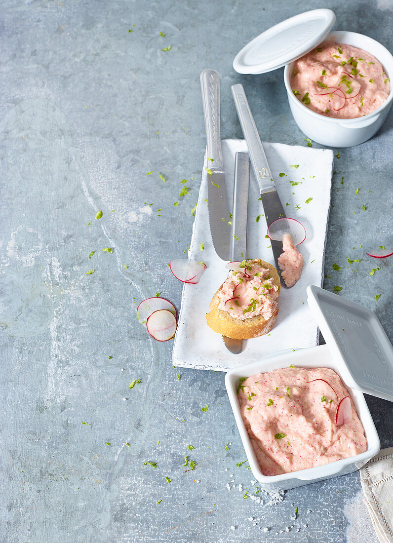 Apple and wild salmon spread with radishes