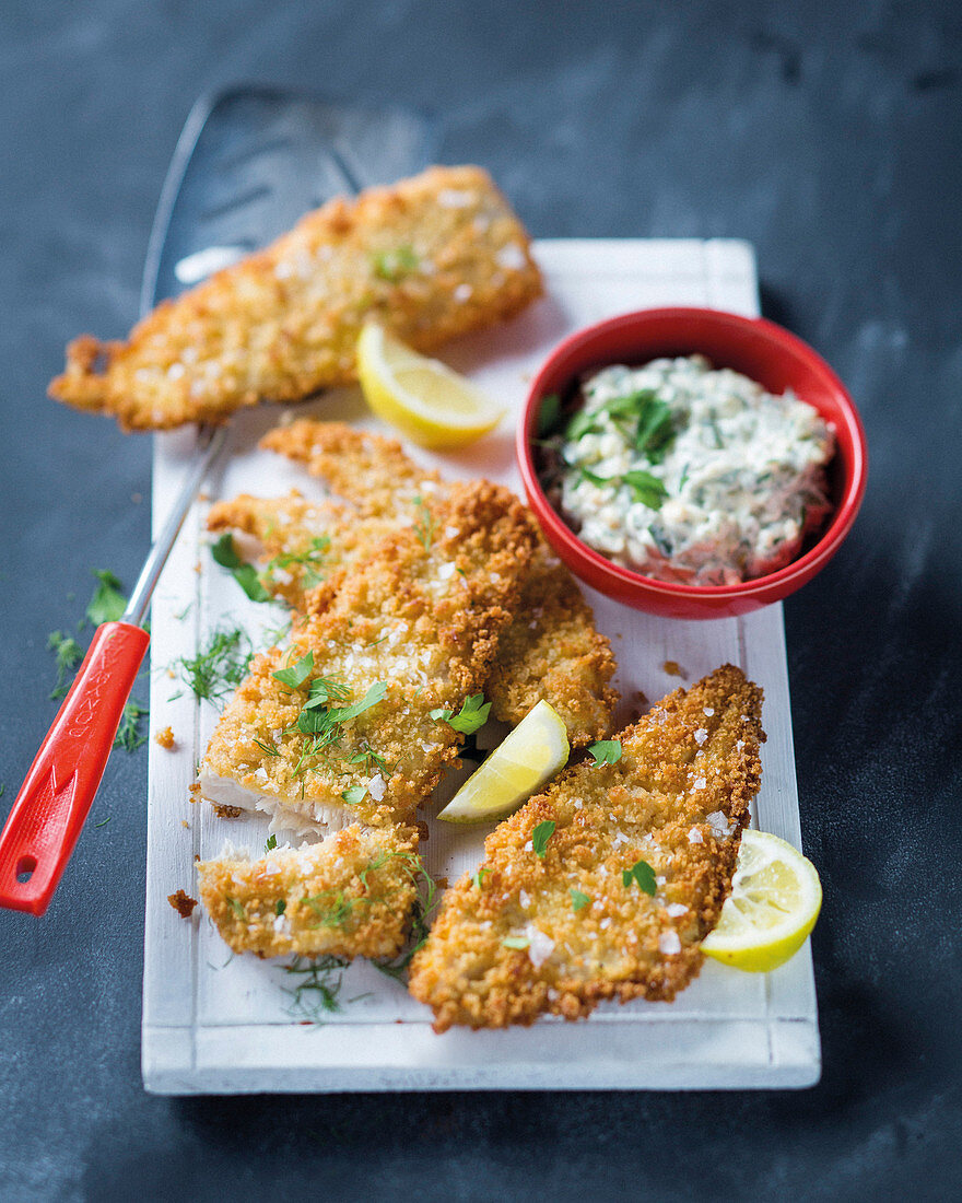 Crumbed fish fillets