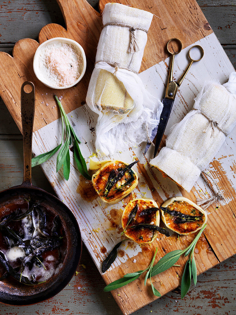 Pumpkin rotolo with sage butter sauce