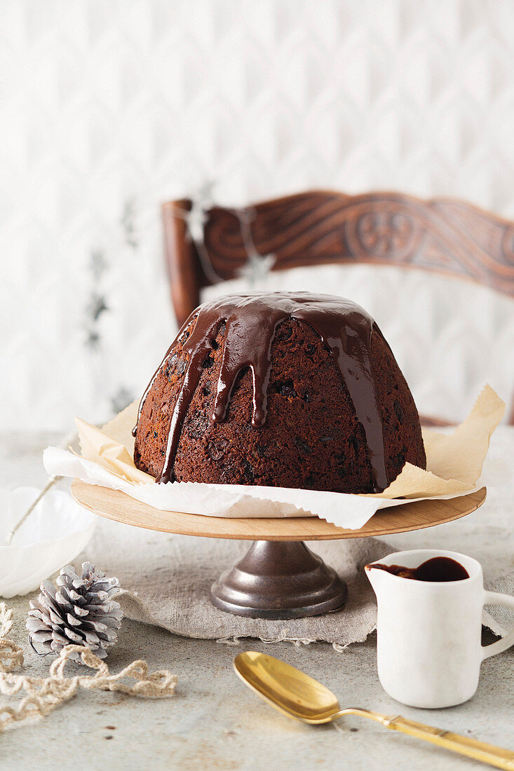 Steamed chocolate fruit pudding with choc-fudge sauce