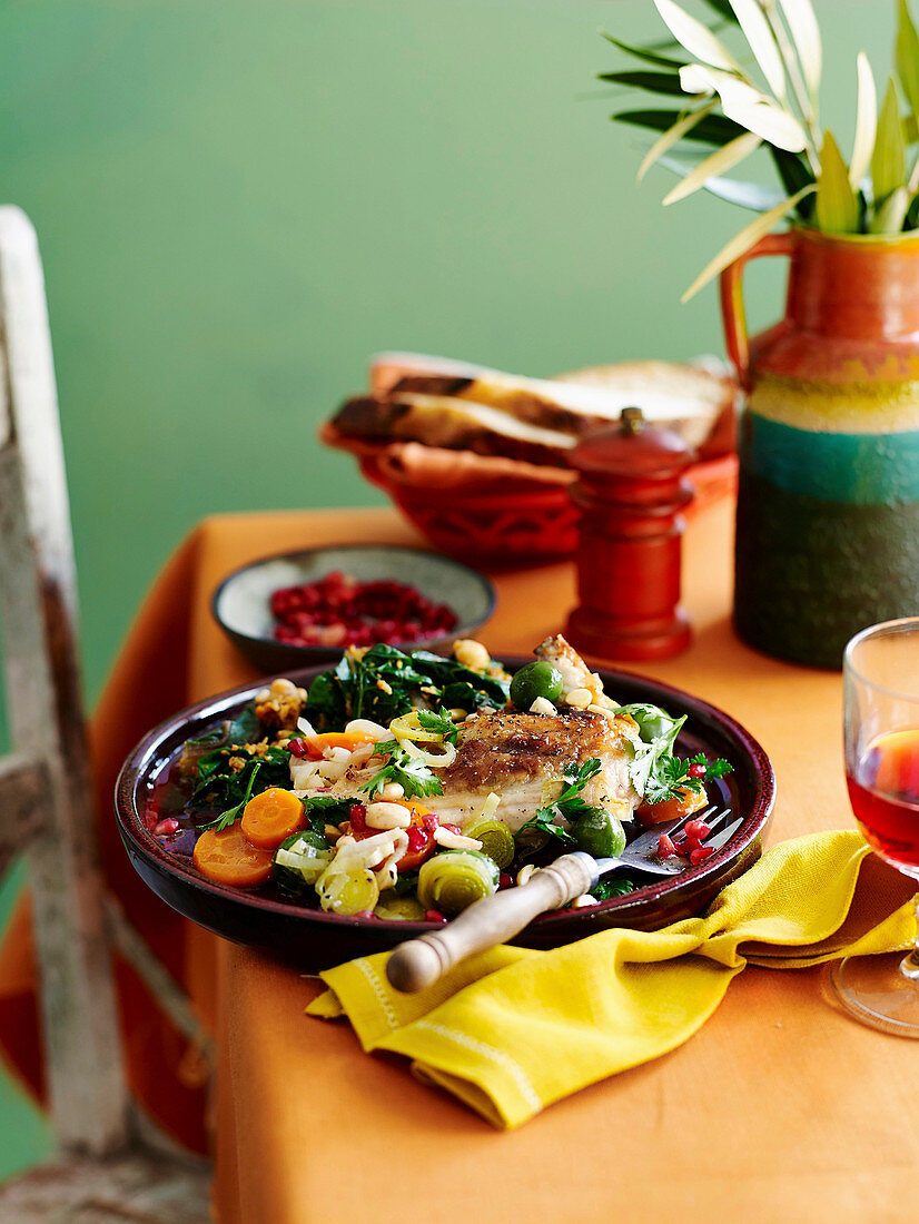 Braised Chicken with Sherry and Green Olives