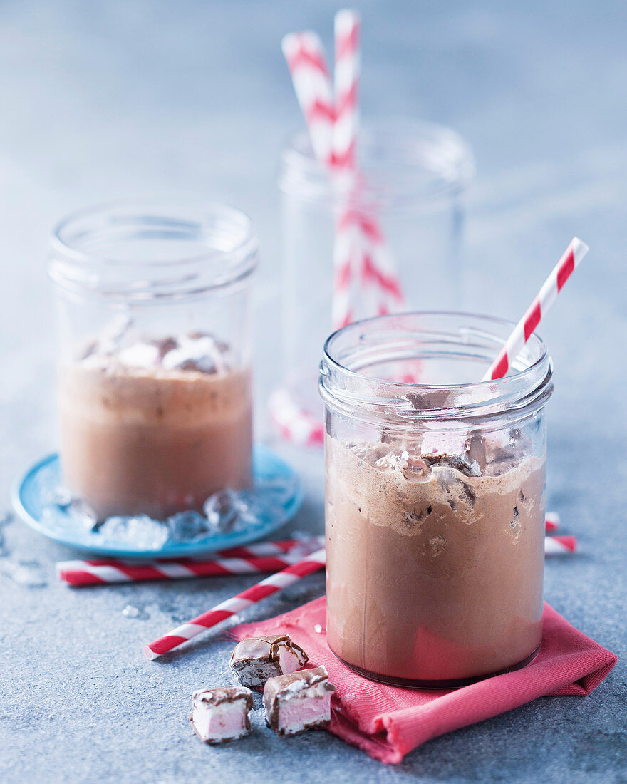 Iced drinking chocolate with marshmallows for Easter
